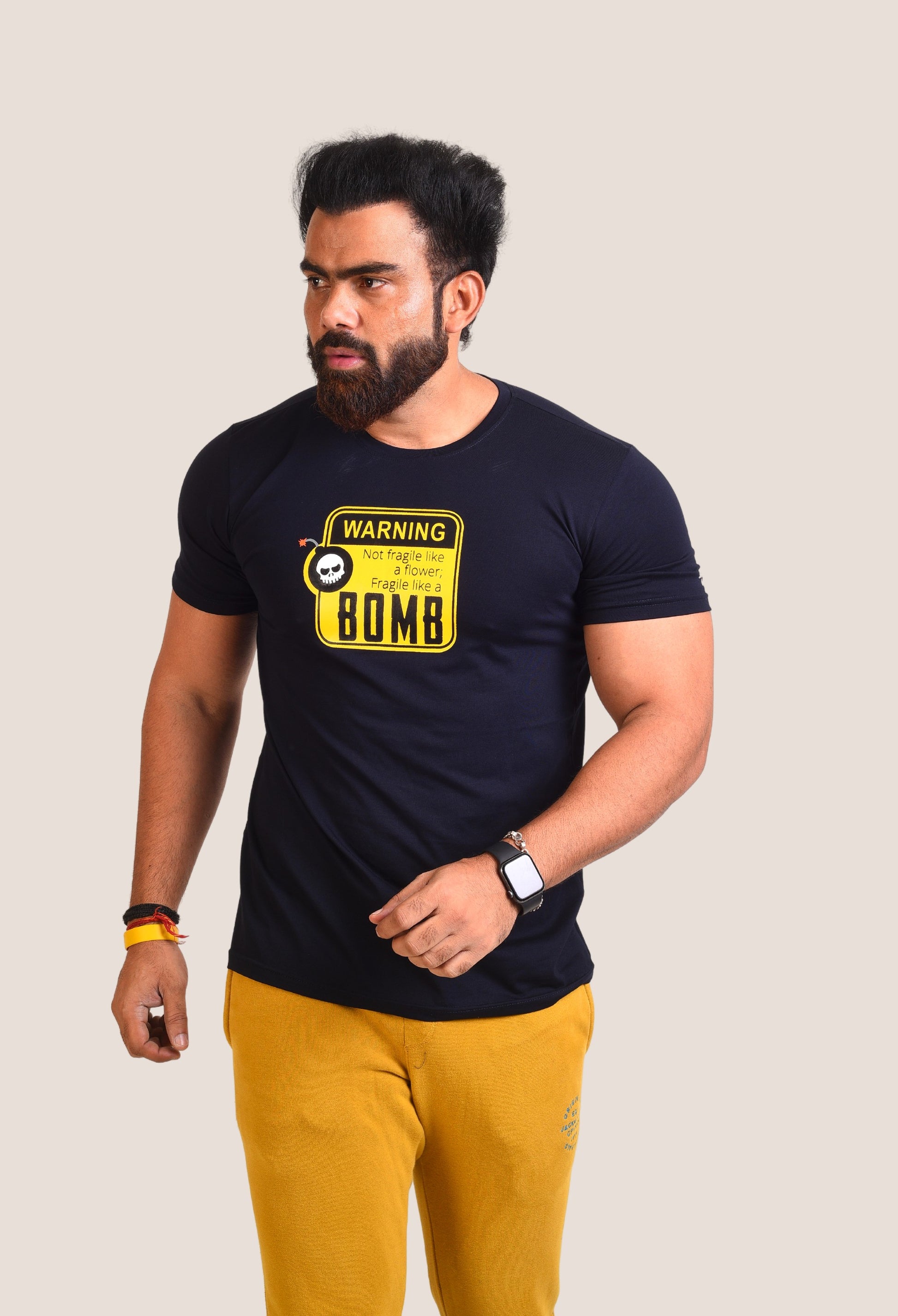 Gym T Shirt - Not Fragile Like A Flower Fragile Like A BOMB - Men T-Shirt with premium cotton Lycra. The Sports T Shirt by Strong Soul