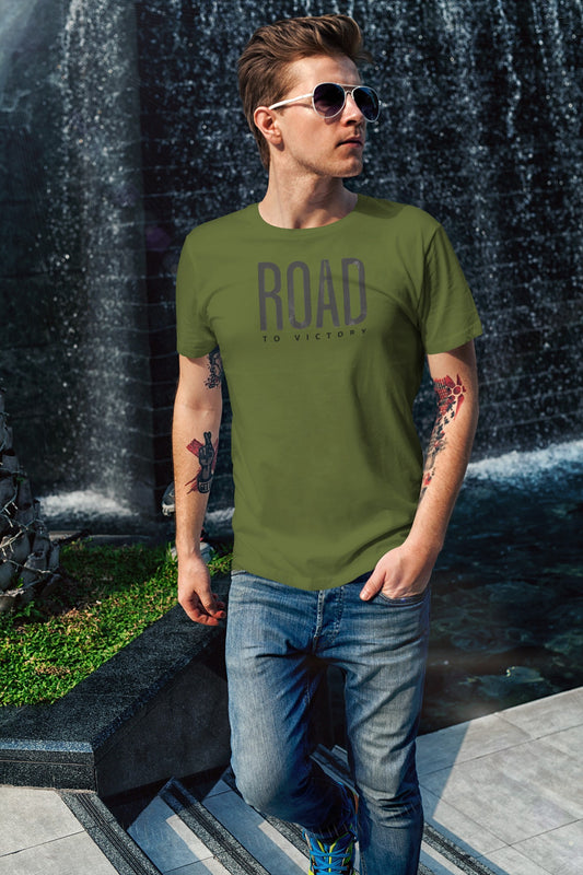 Gym T Shirt - On A Road To Victory with premium cotton Lycra. The Sports T Shirt by Strong Soul