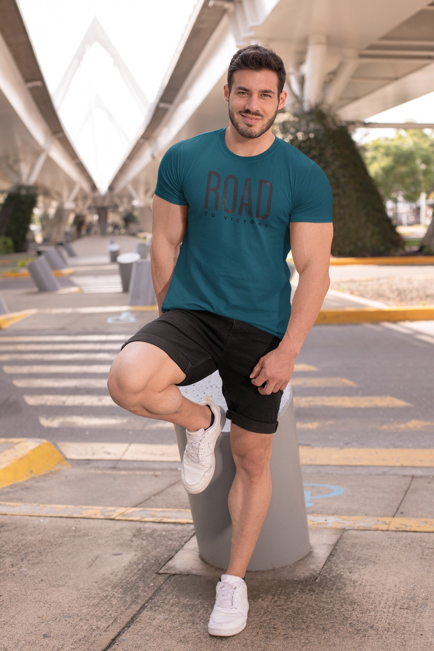 Gym T Shirt - On A Road To Victory with premium cotton Lycra. The Sports T Shirt by Strong Soul