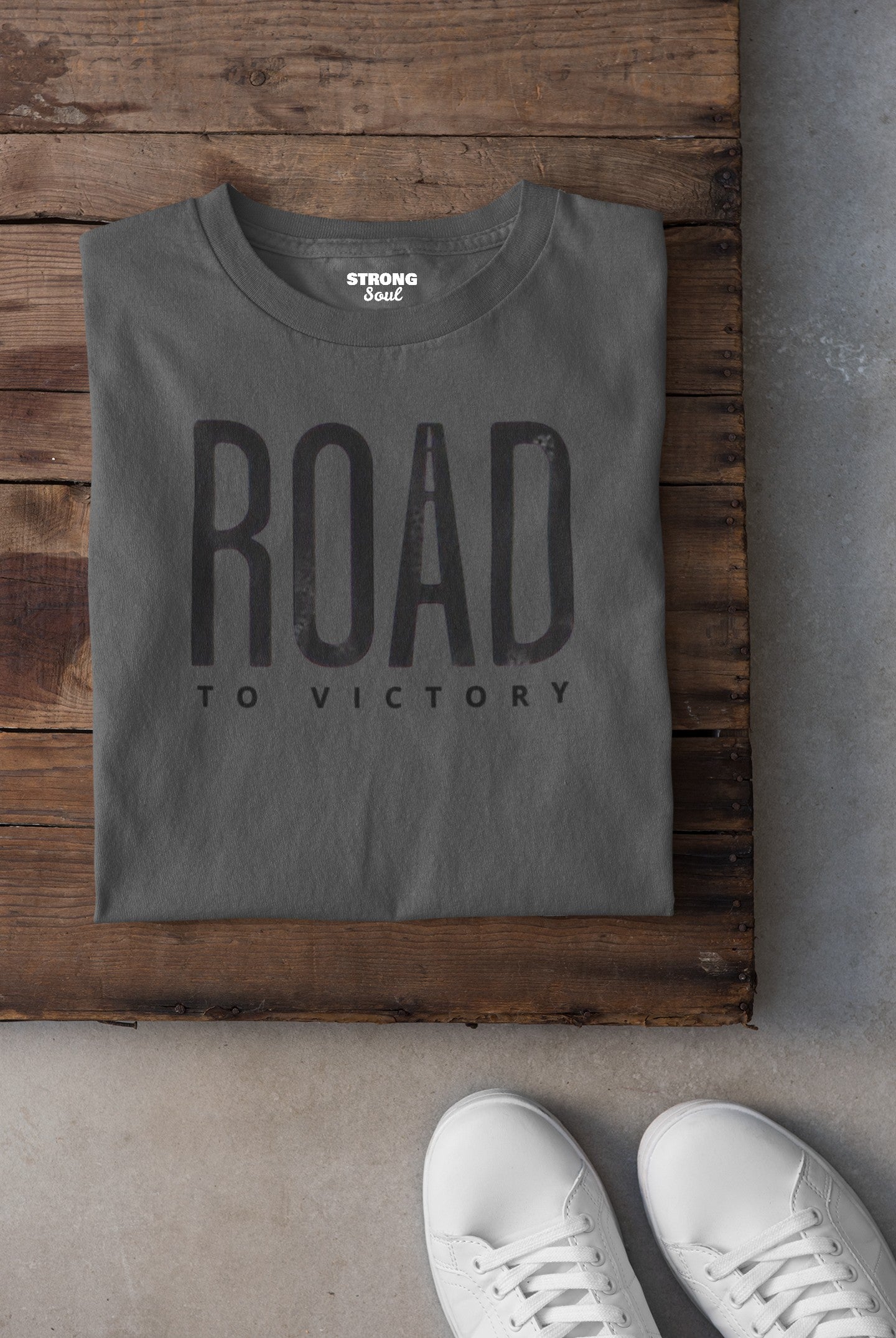 Gym T Shirt - On A Road To Victory with premium cotton Lycra. The Sports T Shirt by Strong Soul