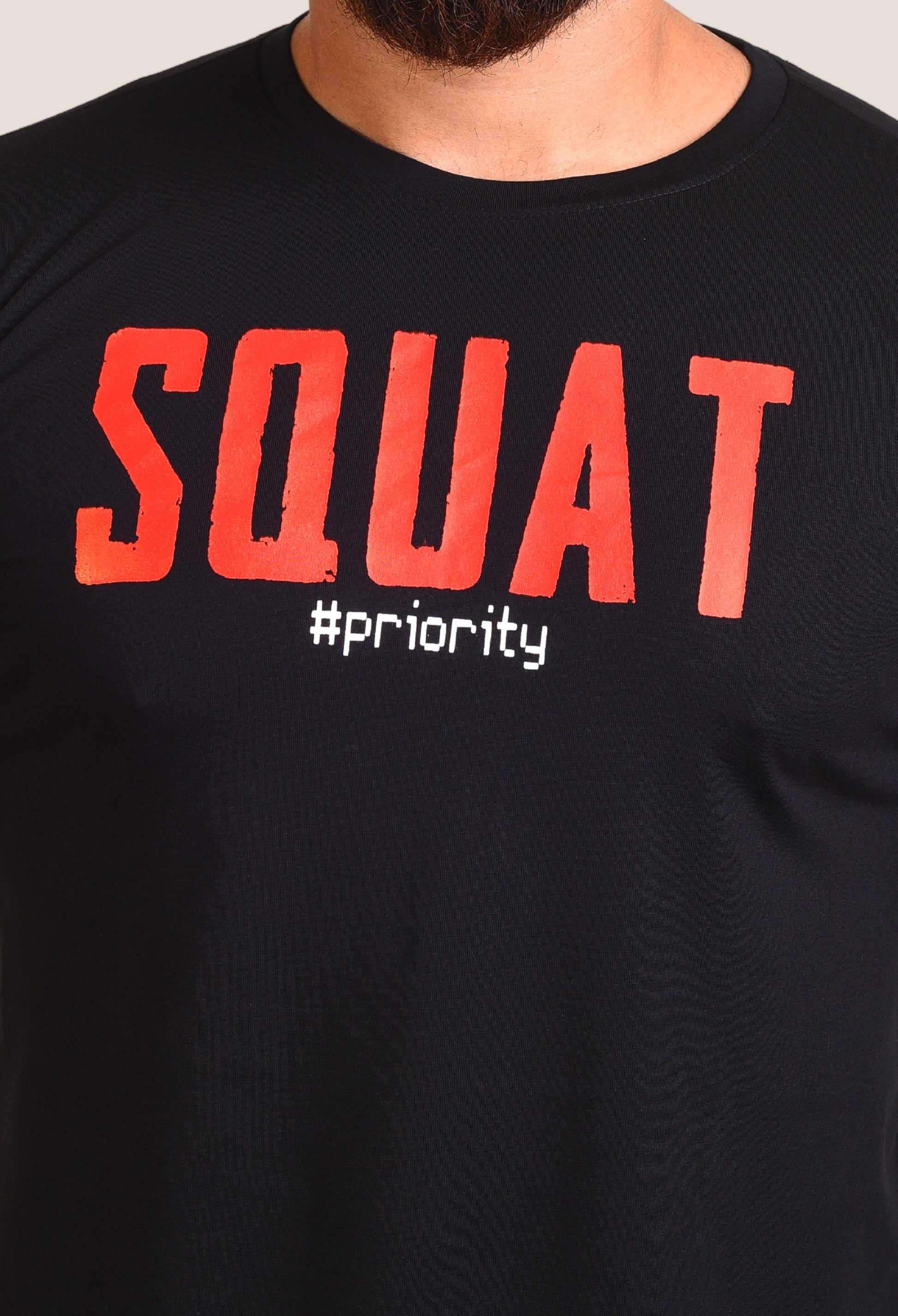 Gym T Shirt - Squat Priority - Men T-Shirt with premium cotton Lycra. The Sports T Shirt by Strong Soul