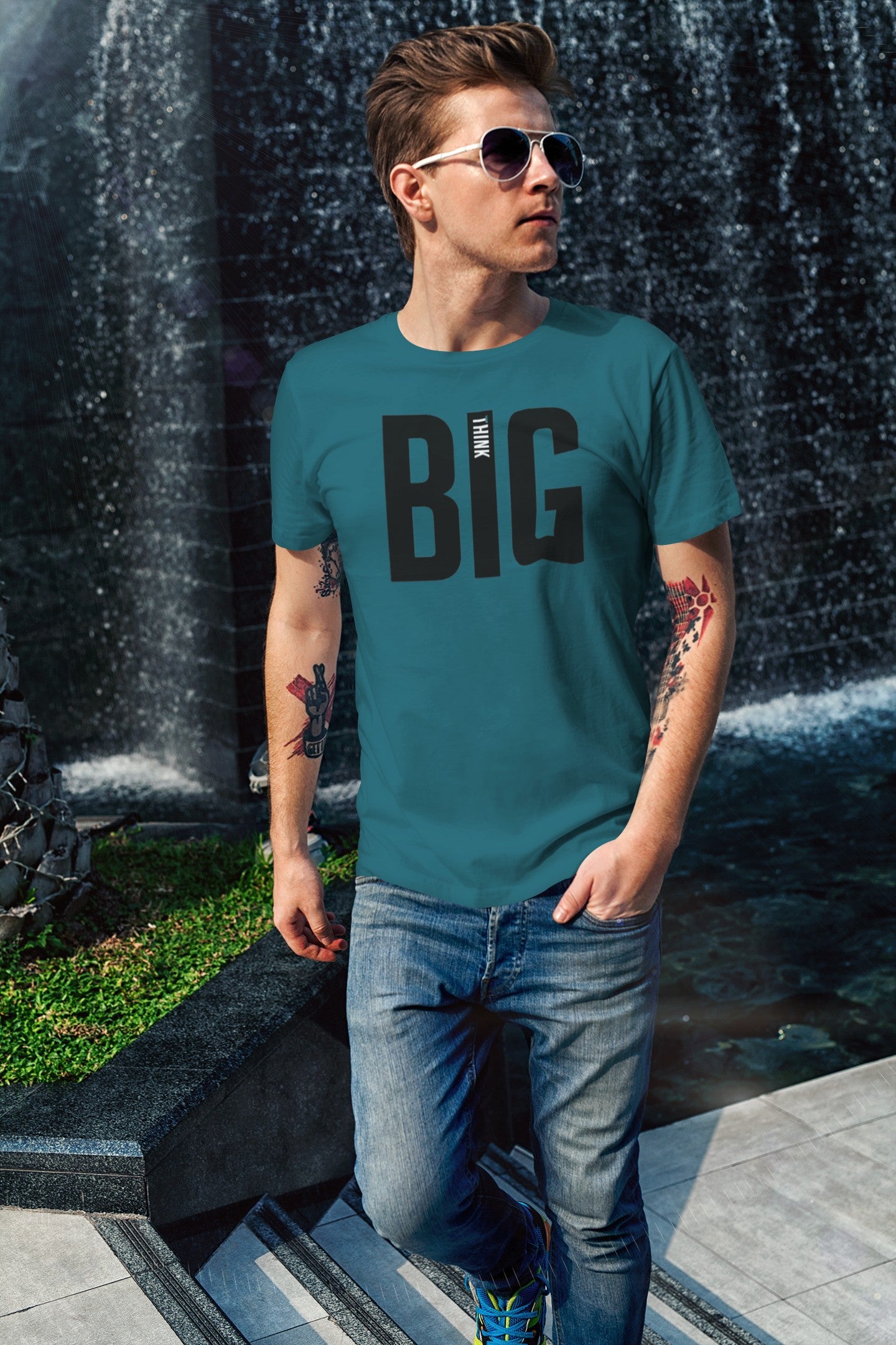 Gym T Shirt - Think Big with premium cotton Lycra. The Sports T Shirt by Strong Soul