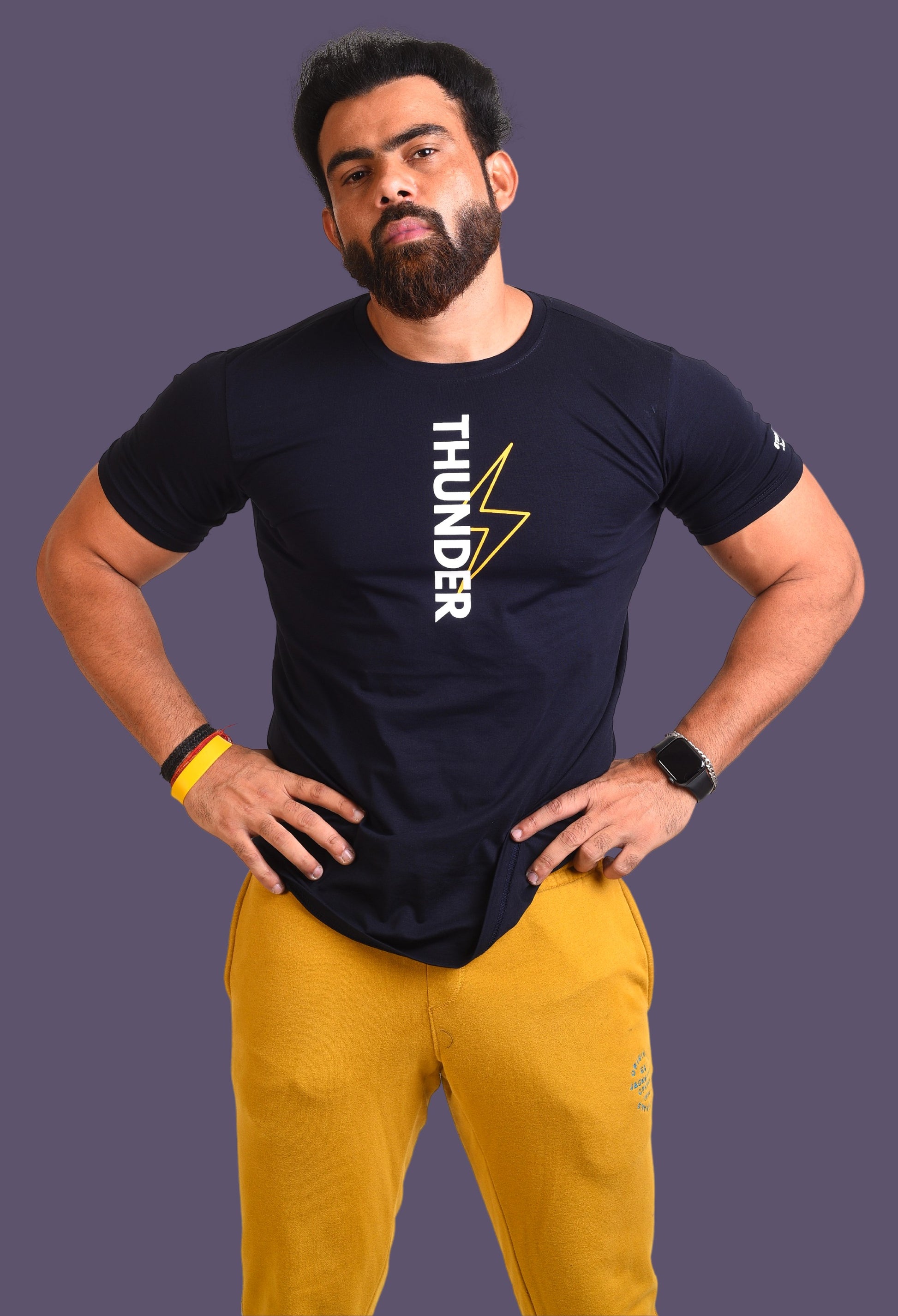 Gym T Shirt - Thunder - Men T-Shirt with premium cotton Lycra. The Sports T Shirt by Strong Soul