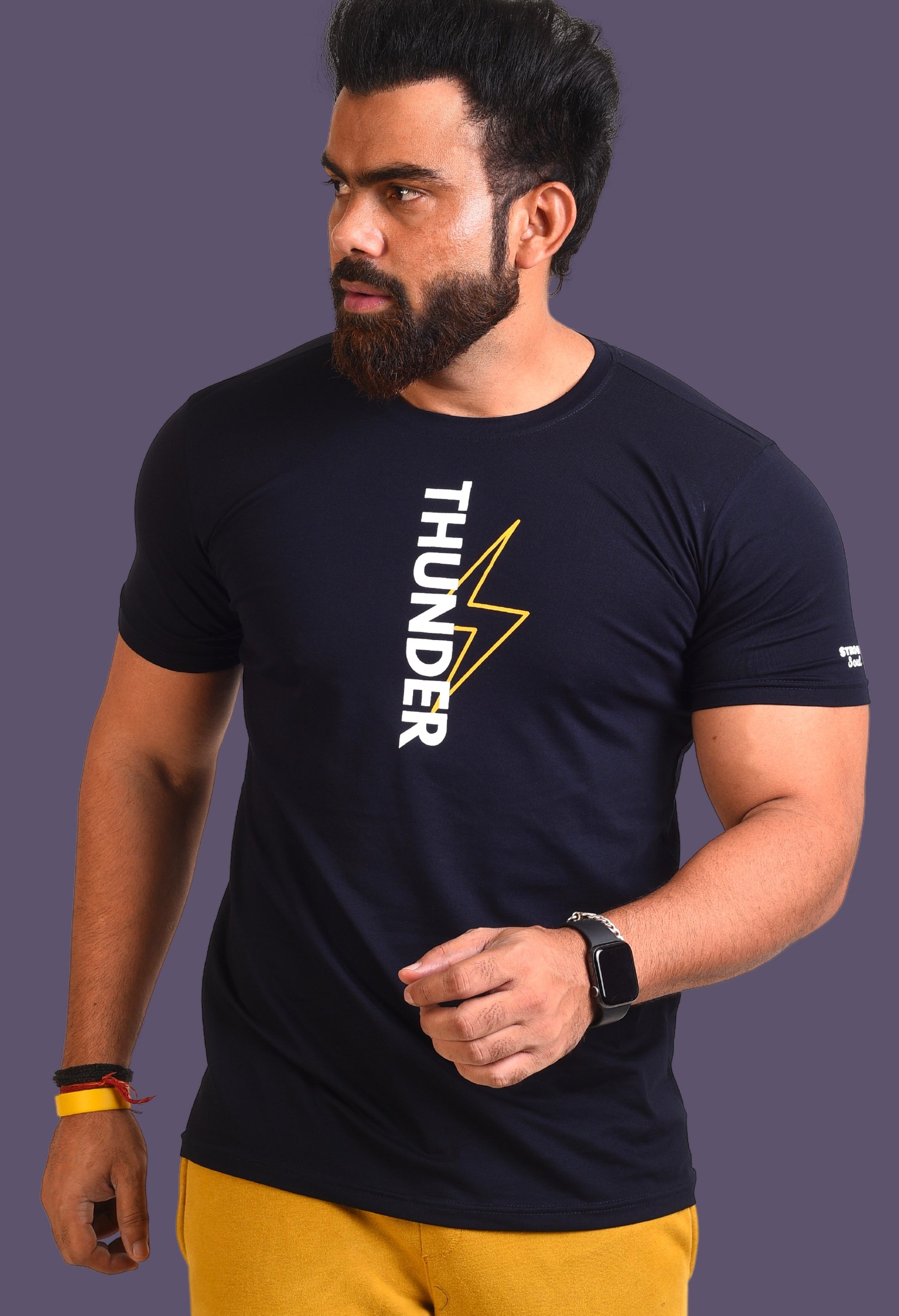 Gym T Shirt - Thunder - Men T-Shirt with premium cotton Lycra. The Sports T Shirt by Strong Soul