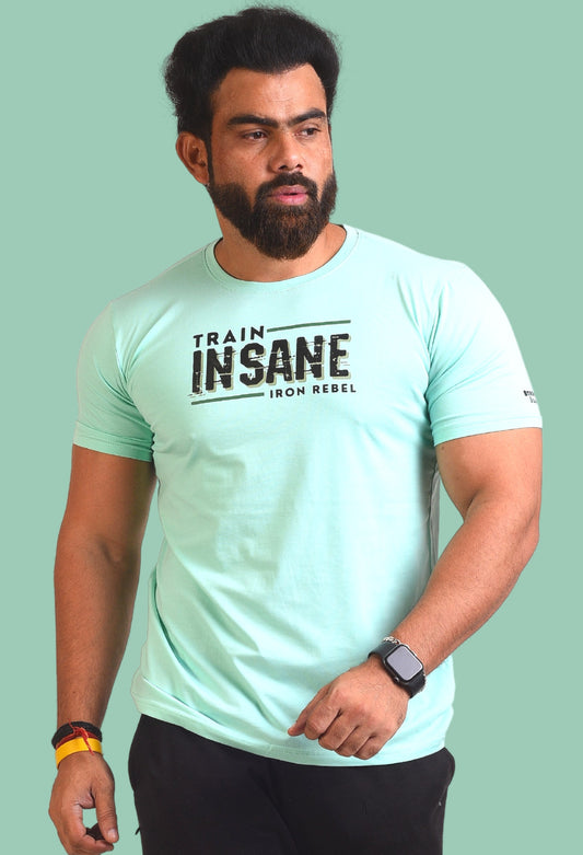 Gym T Shirt - Train Insane Iron Rebel - Men T-Shirt with premium cotton Lycra. The Sports T Shirt by Strong Soul