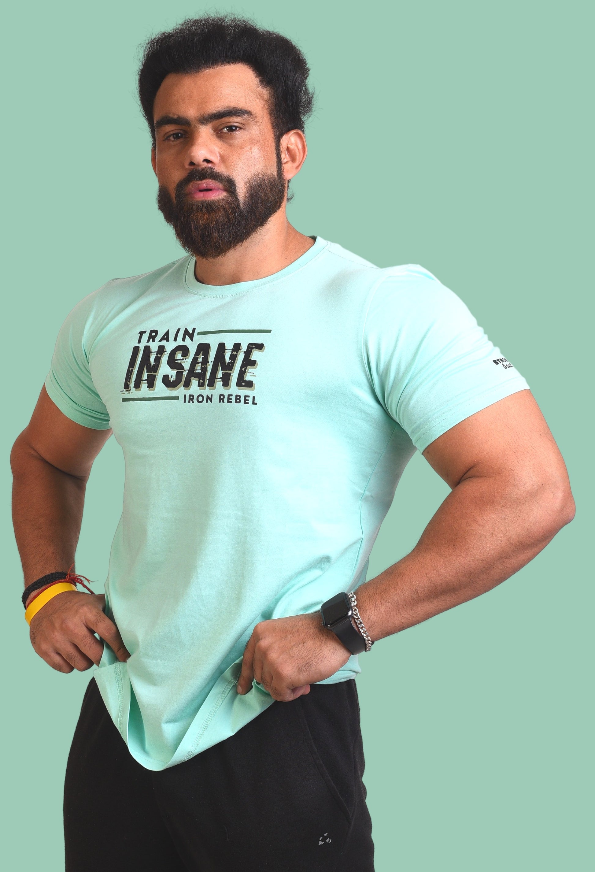 Gym T Shirt - Train Insane Iron Rebel - Men T-Shirt with premium cotton Lycra. The Sports T Shirt by Strong Soul